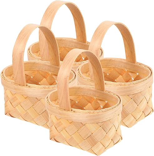 Miniatura 10 de Zerodeko 4 cestas tejidas a mano para niña de flores, cesta rústica de boda, cesta de picnic de mimbre, cesta de virutas de madera, contenedores