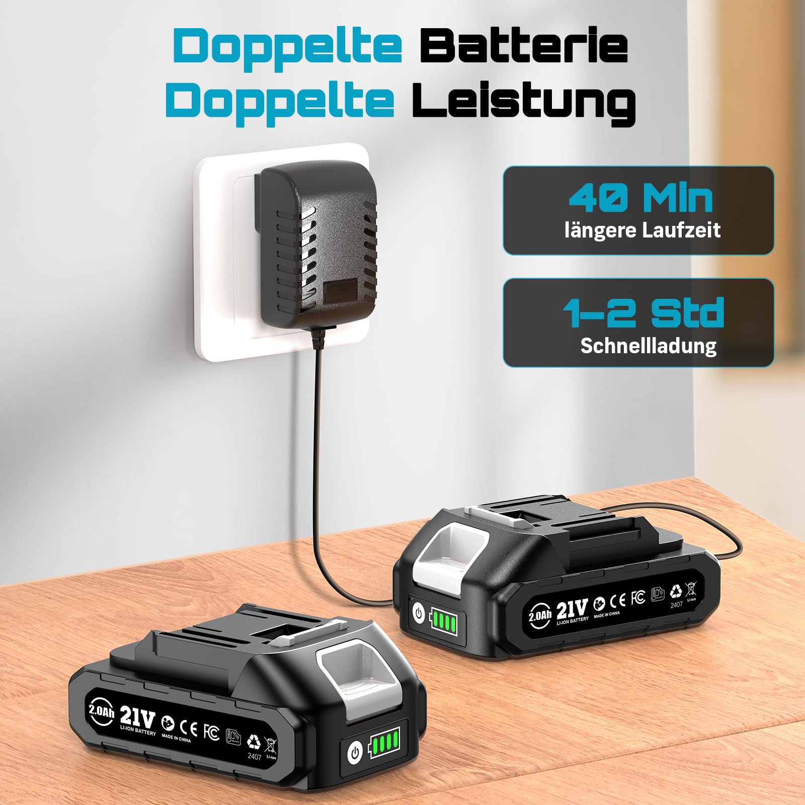 Seesii Stichsäge 21V, Akku Stichsäge mit Akkus und Ladegerät Set, 6-Stufen, Mit LED, 0°-45° Gehrung, 4 Pendelhub-Einstellungen, 20mm Hubhöhe, 2800 SPM, 9 Sägeblättern, mit Tragetasche