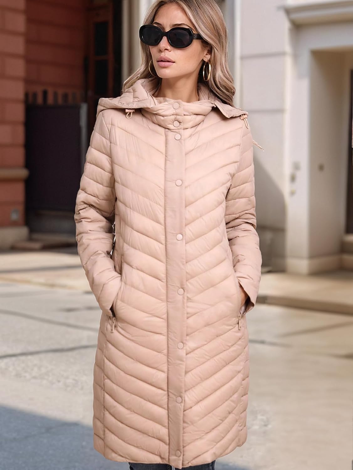 Women Winter Thickened Quilted Puffer Coat with Hood Long Padded Down Puffer Jacket Overcoat Lightweight Warm
