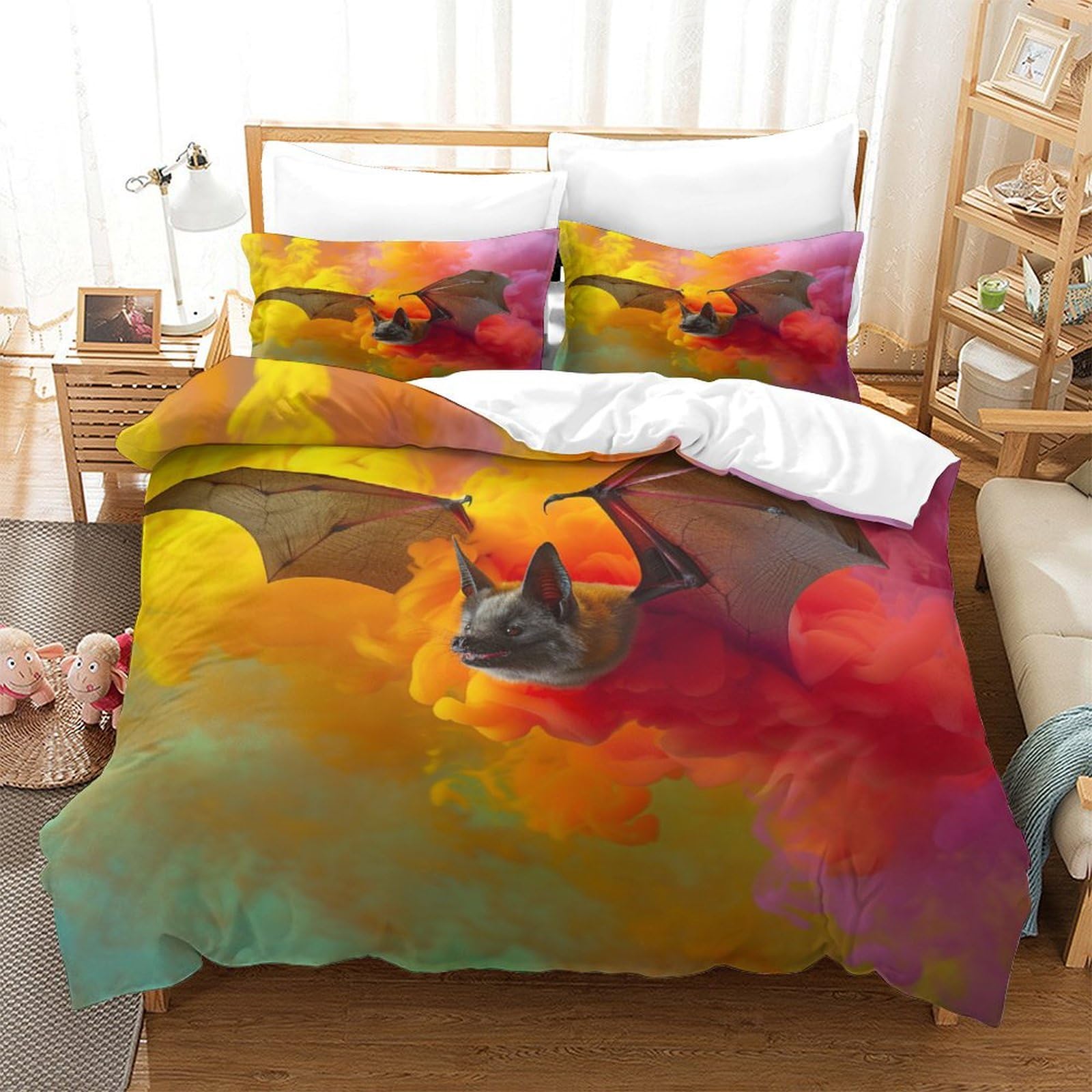 P1S9U7W5Y Vivid Fantasy 3D Printed Bat Duvet Cover Set 3pcs Microfiber Artistic Bedding Set SuperKing