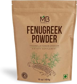 MB Herbals Fenugreek Seeds Powder 1 Pound | 16 oz / 454 Gram | Organically Grown Fenugreek | Trigonella foenum-graecum Sd. | Methi Powder