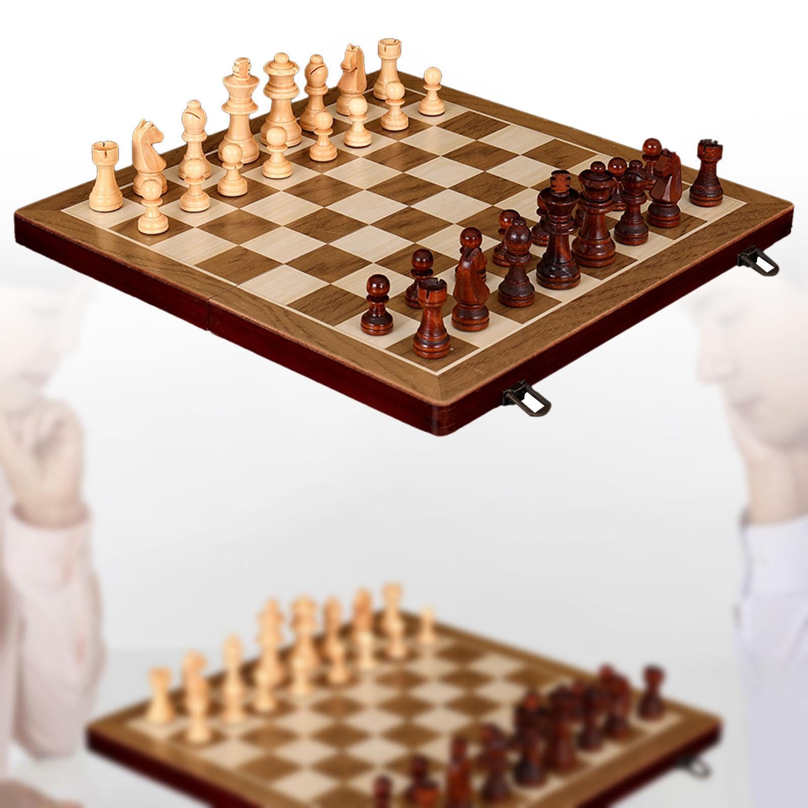 Juego de Ajedrez Y Damas Plegable, Tablero de Madera para Principiantes, Juego Educativo, 15 Pulgadas