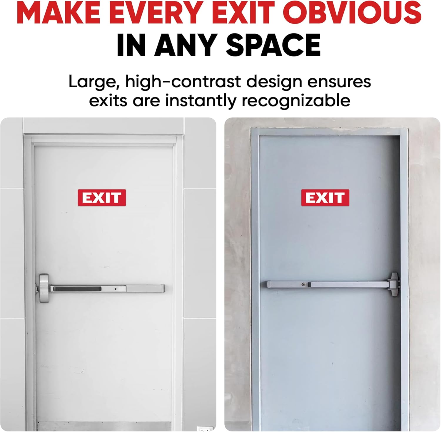 | Exit Stickers (2 Pack), Size 8.75" x 3" – Strong Adhesive, Durable, Waterproof Exit Sign Stickers for Doors and Walls – Perfect for Emergency Exit Only Signage.