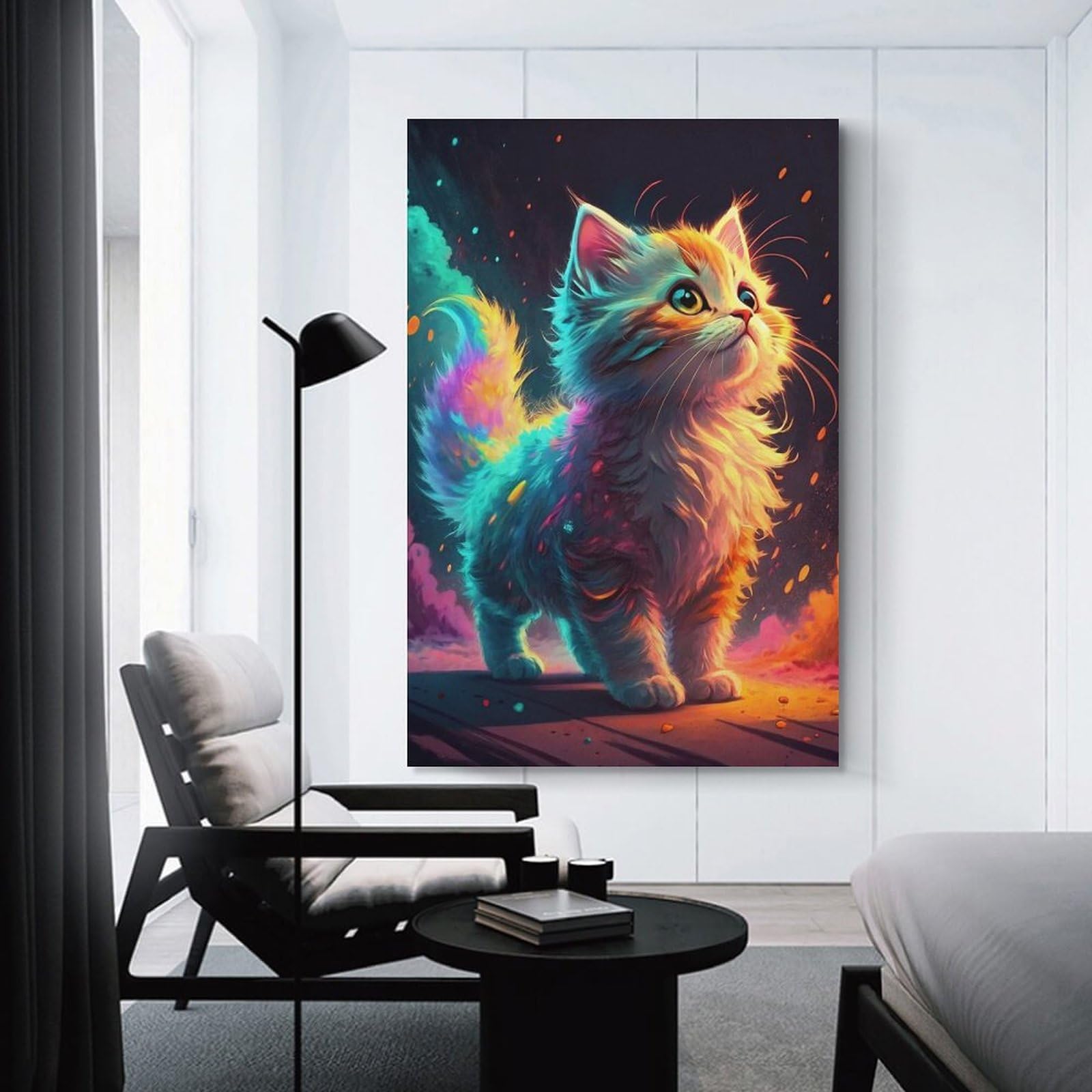 Junmoney Canvas Wall Decor Vibrant Rainbow Kitten, 24x36inch(60x90cm), for Gallery Wall Decor And Room Displays, An Easy Match for Collected Prints