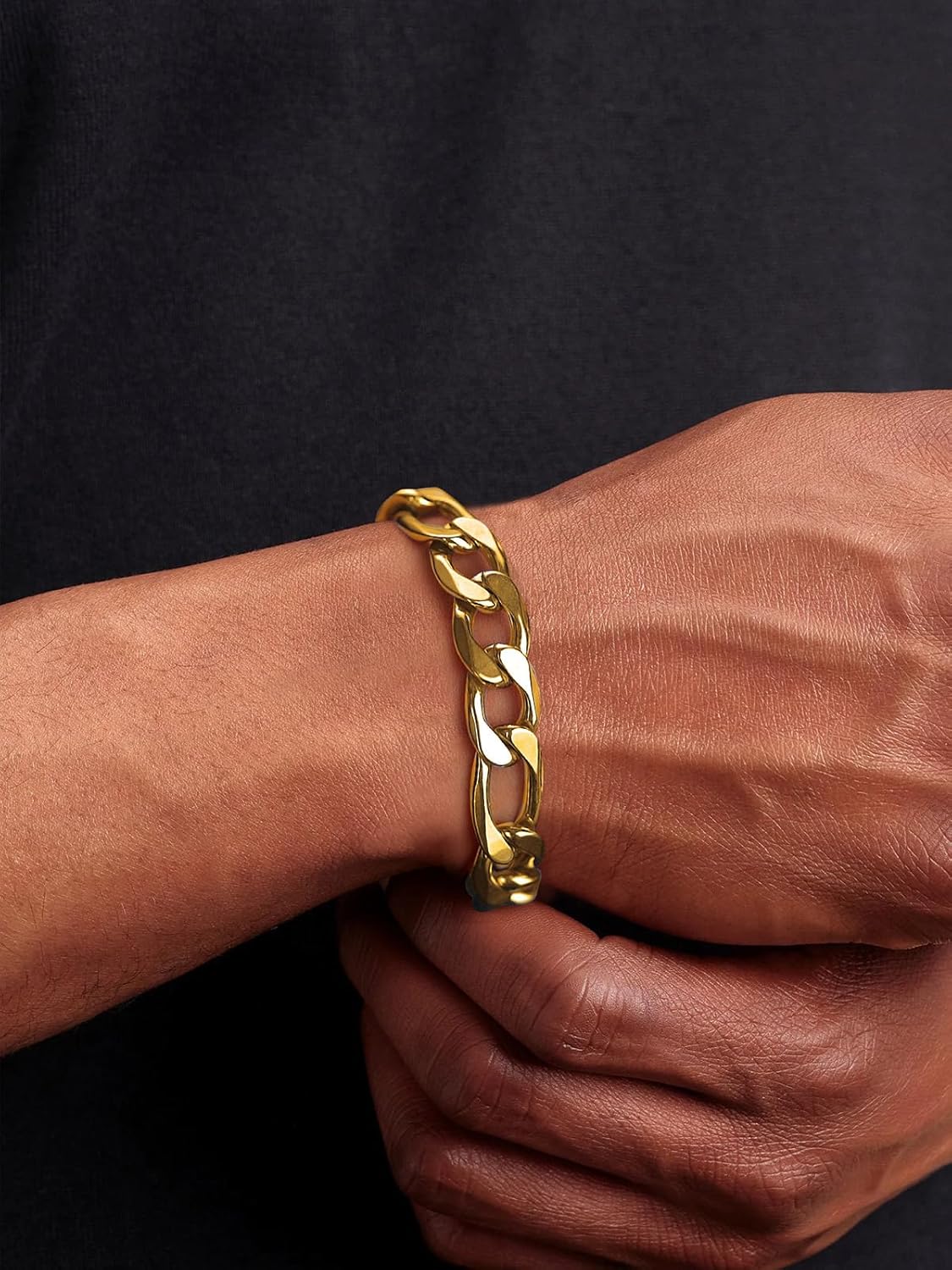 ChainsHouse Figaro Link Chain Bracelet, Mens Gold Bracelet Stainless Steel/Black/14K Gold Plated Wrist Figaro Bracelets for Men Women, 6MM-13MM, 7.5"/8.3", Send Gift Box - Image 2