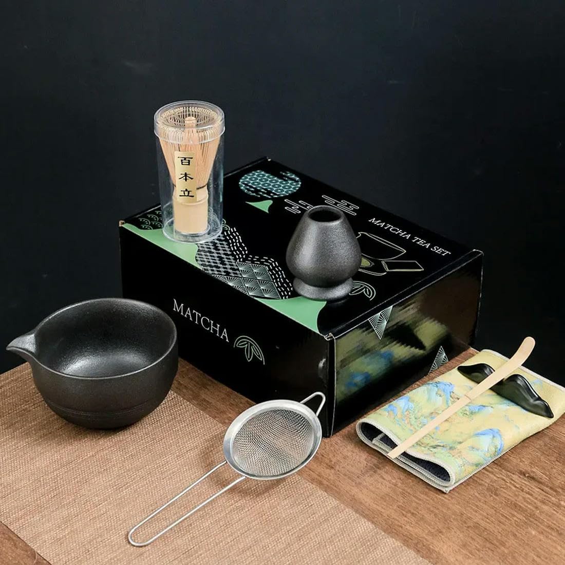 QQLADY Juego de té japonés Matcha, 7 Uds., Cepillo para té, tazón de té de cerámica, Herramientas de té Hechas a Mano Tradicionales Chinas