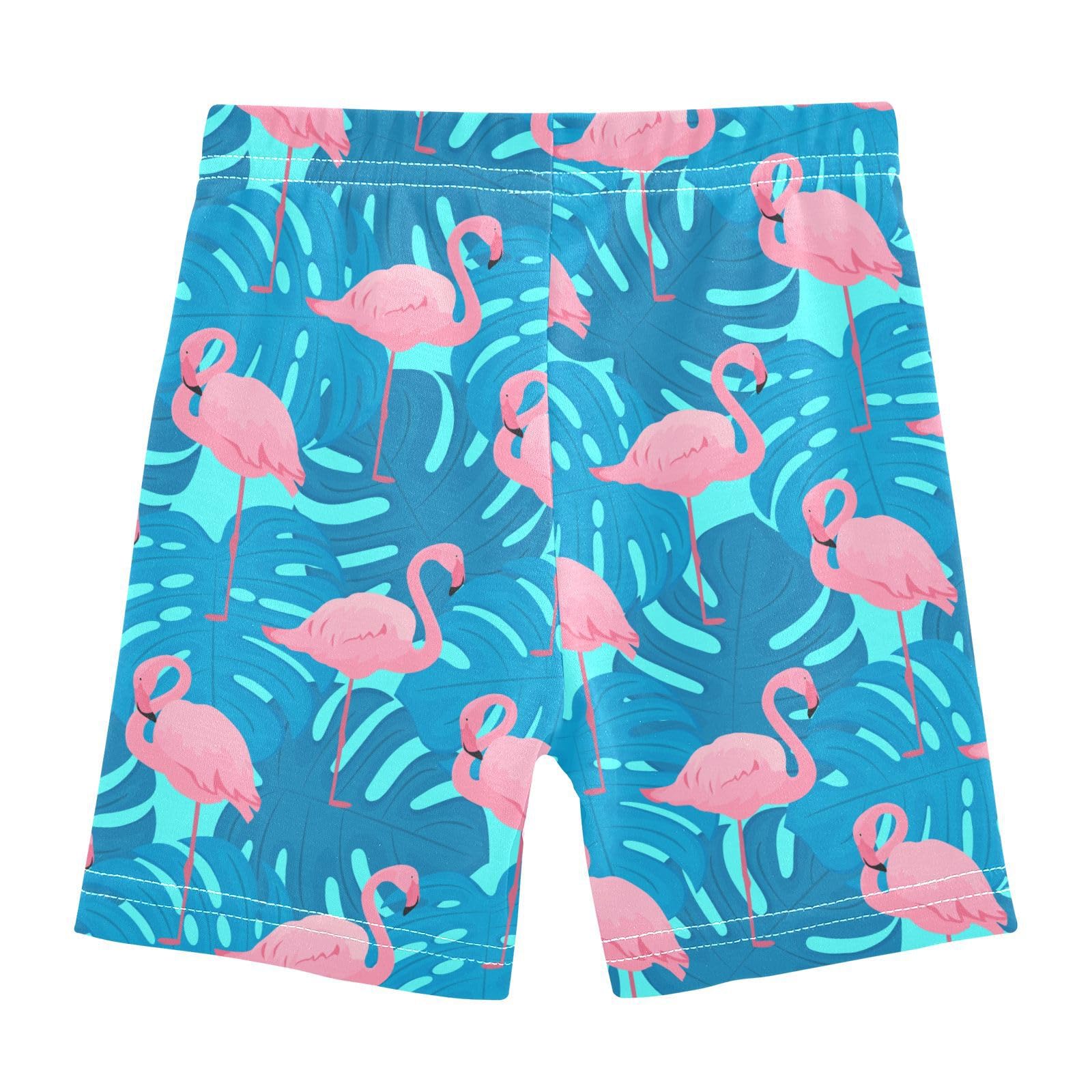 JHKKU Girls Flamingo Tropical Leaf Shorts Cotton Cartwheel Bike Kids Biker Under Dress Dance Short Girl Clothes 4T