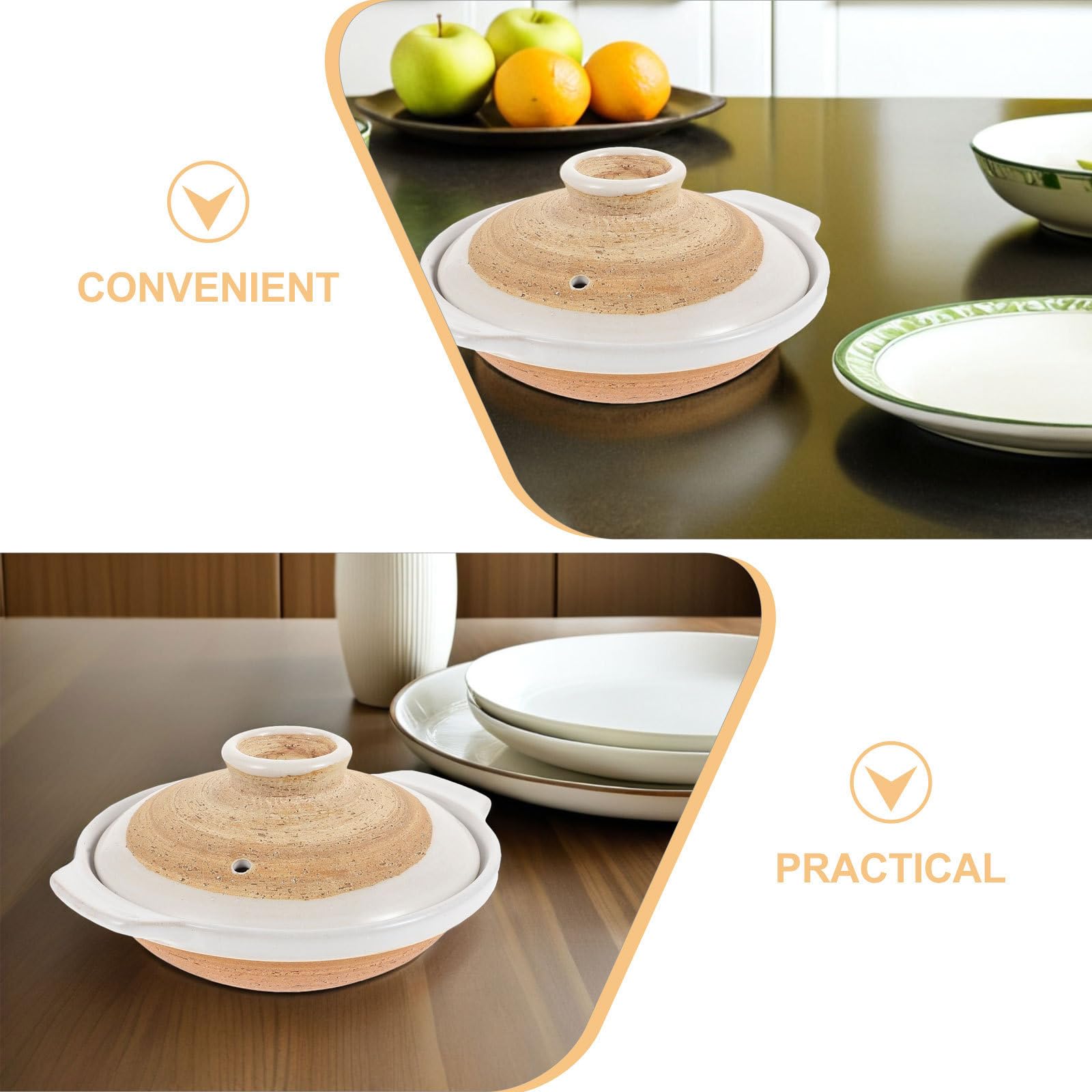 OUNONA Olla de Barro de 450ml con Tapa de Arcilla para Cocina Tradicional Asiática, Realza Sabor Auténtico y Limpieza Fácil, Adecuado para Cenas Familiares