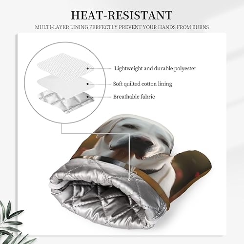 Miniatura 5 de Juego de guantes de horno y soportes para ollas con estampado de labrador blanco, resistentes al calor, antideslizantes, guantes de horno y