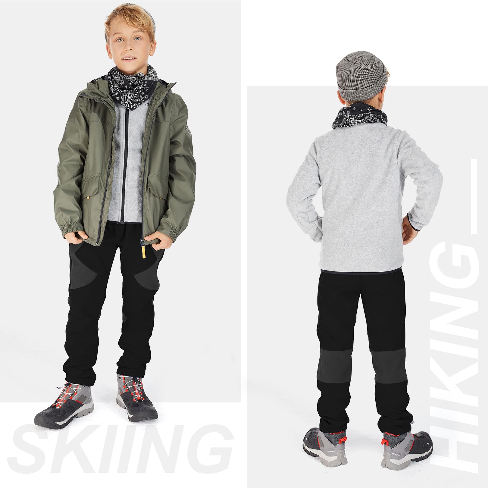Pantaloni da sci per bambini, ragazzi e ragazze, impermeabili, invernali, caldi, elastici, foderati in pile, con tasche con cerniera