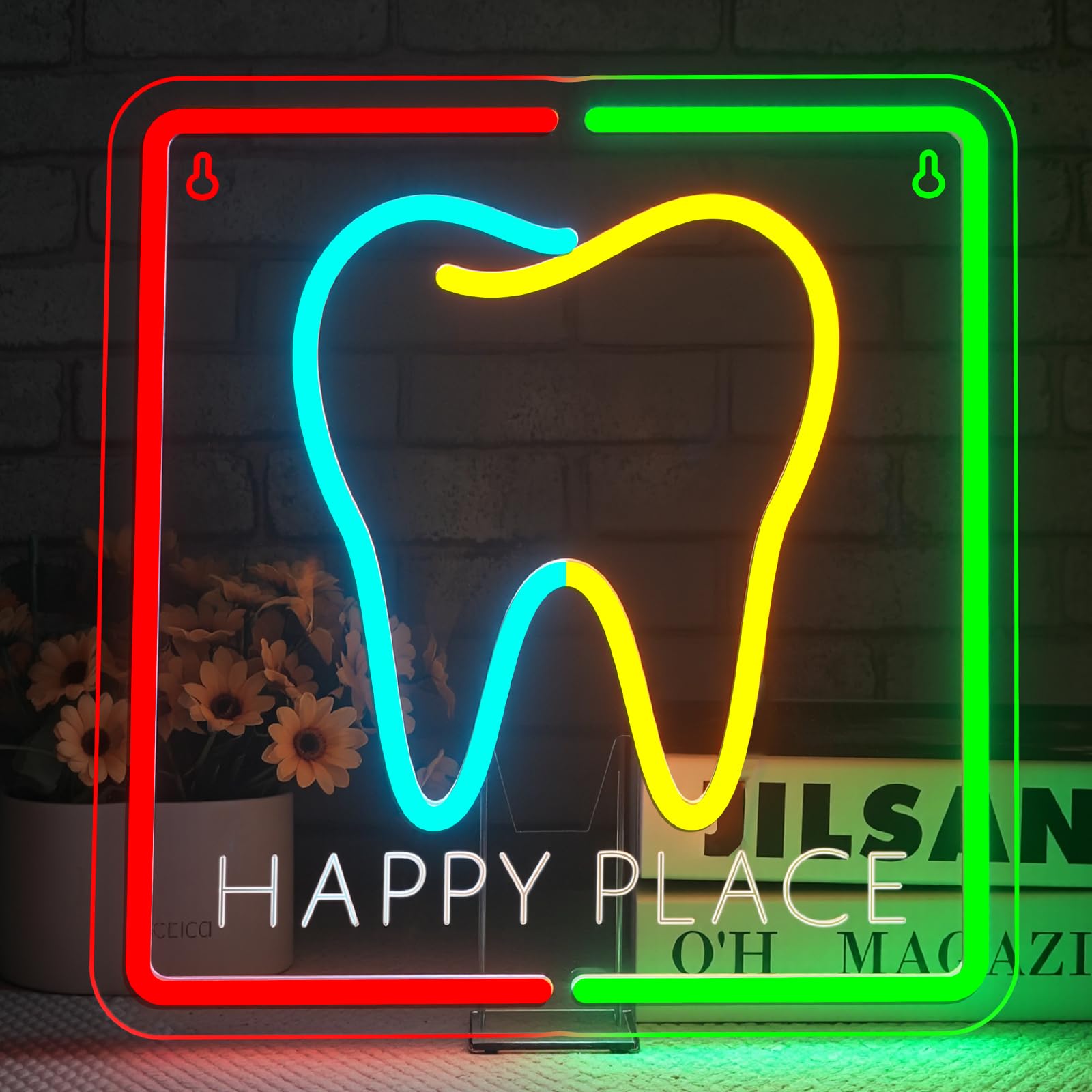 Happy Place Neon Sign Tooth Colorful Wall Light Gift for Dentistry