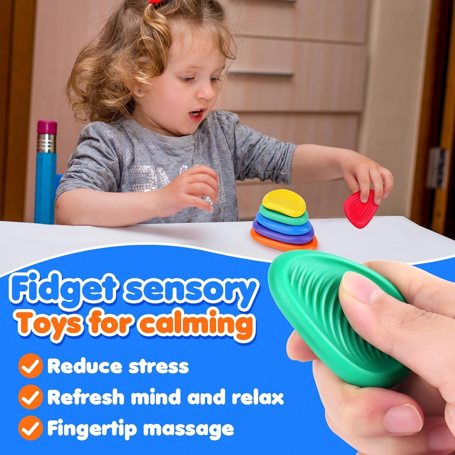 JoyJoyful Fidget Toys for Kids Adults 6PCS Hard Worry Stones Sensory Toys for Autism ADHD Quiet Textured Classroom Fidgets for Anxiety Relief Non-Sticky Calming Gifts - Image 4