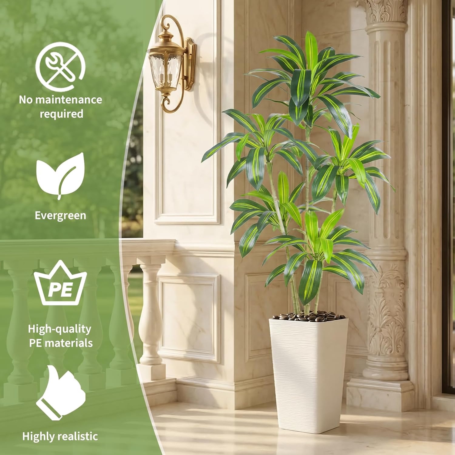 Artificial Dracaena Tree, 6FT Artificial Plants Indoor with White Tall Planter, Faux Yucca Silk Tree Fake Tropical Floor Plant in Pot, Fake Plants for Home House Room Office Entryway Porch Decor