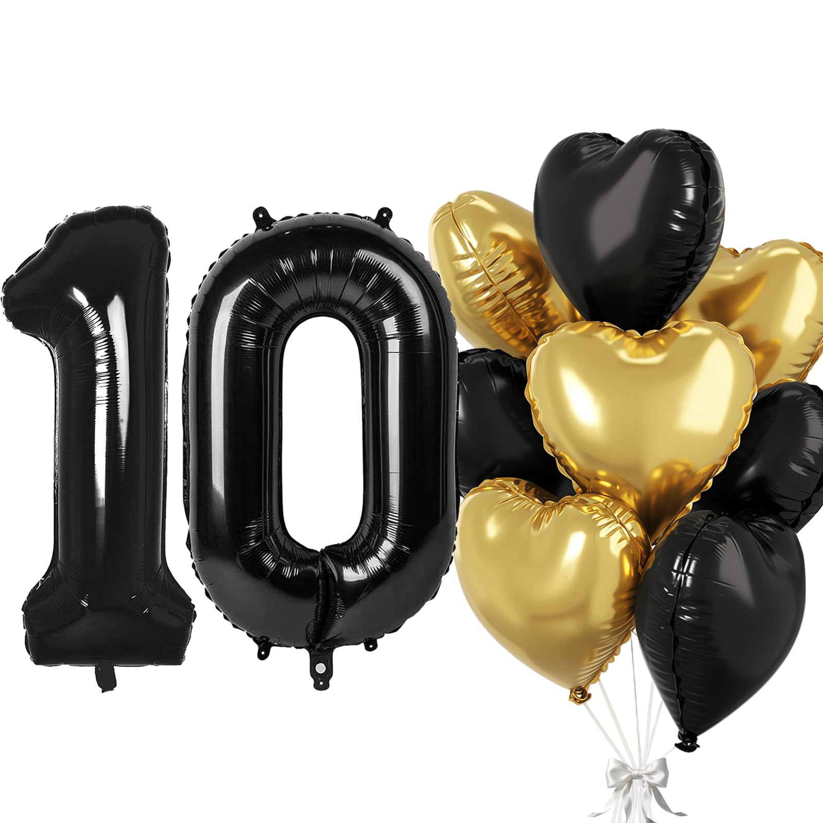 Black Balloon 10, Foil Balloon Number 10, Heart Foil Balloon Black Gold, 40 Inch Helium Balloon 10 with Heart Balloons, Balloon 10th Birthday Decoration Set for Birthday Anniversary Party Decoration — image 1