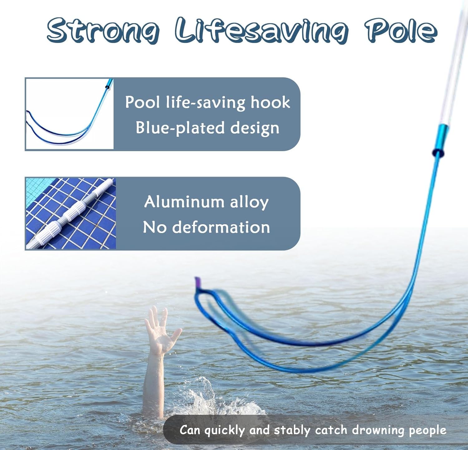 Telescopic Aluminum Pool Safety Hook - Lifeguard Rescue Equipment, 300cm Preserver Pole for Training & Emergency Use, Durable & Reliable Lifesaving Tool