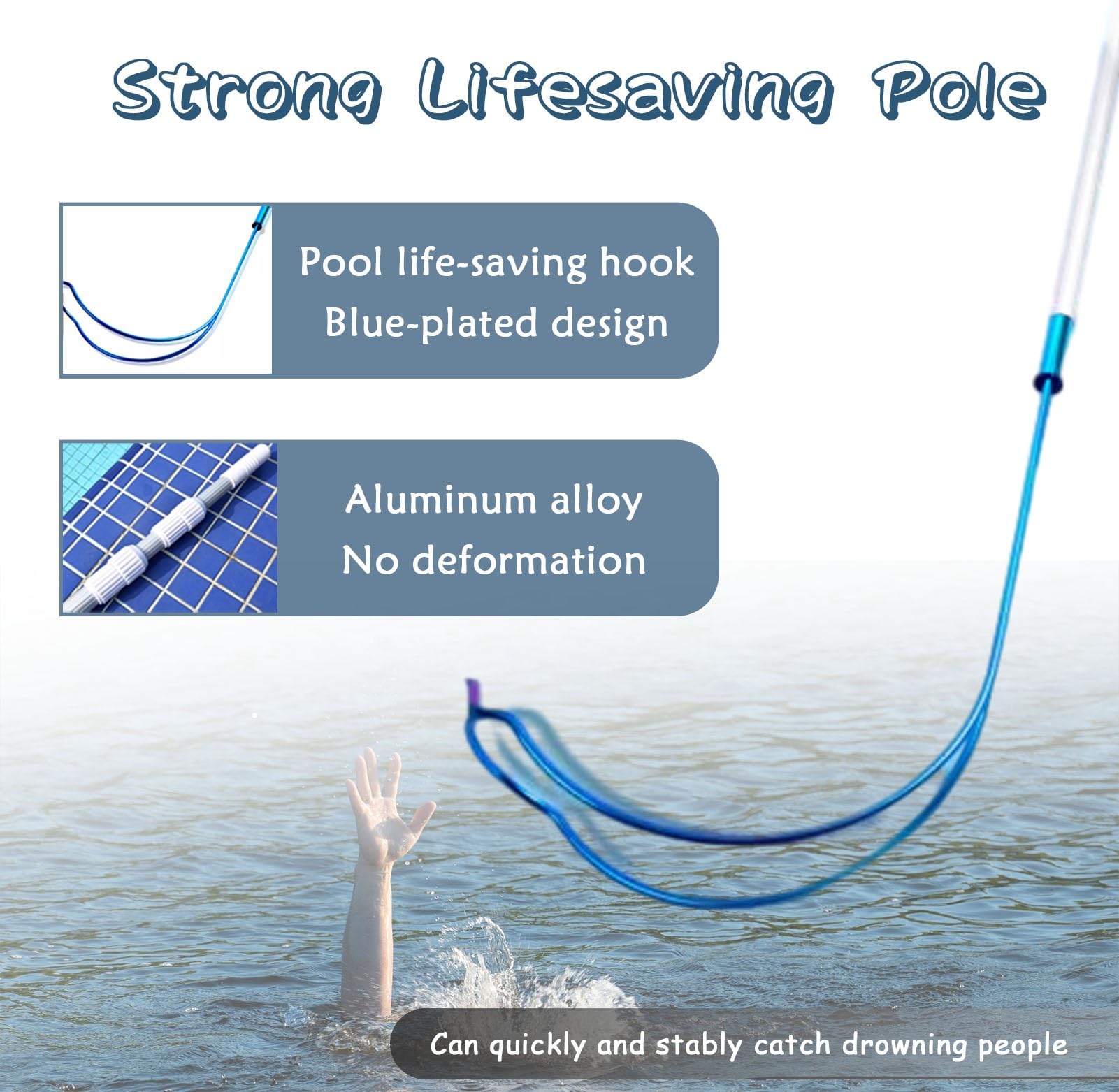 Perche de Sauvetage Crochet et Perche de Sauvetage pour Piscine, Crochet de Sauvetage Commercial en Aluminium pour Piscine, Équipement de Sauvetage Spécial pour Les Nageurs en Difficulté Qui Se Noient