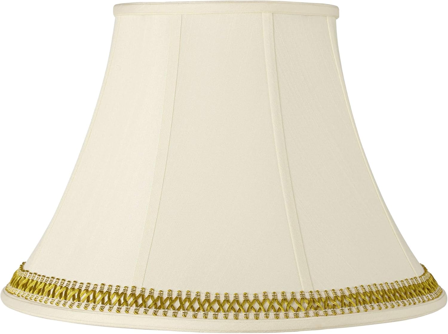 Creme Fabric Large Bell Lamp Shade with Gold Satin Weave Trim 9" Top x 18" Bottom x 13" High (Spider) Replacement with Harp and Finial - Imperial Shade