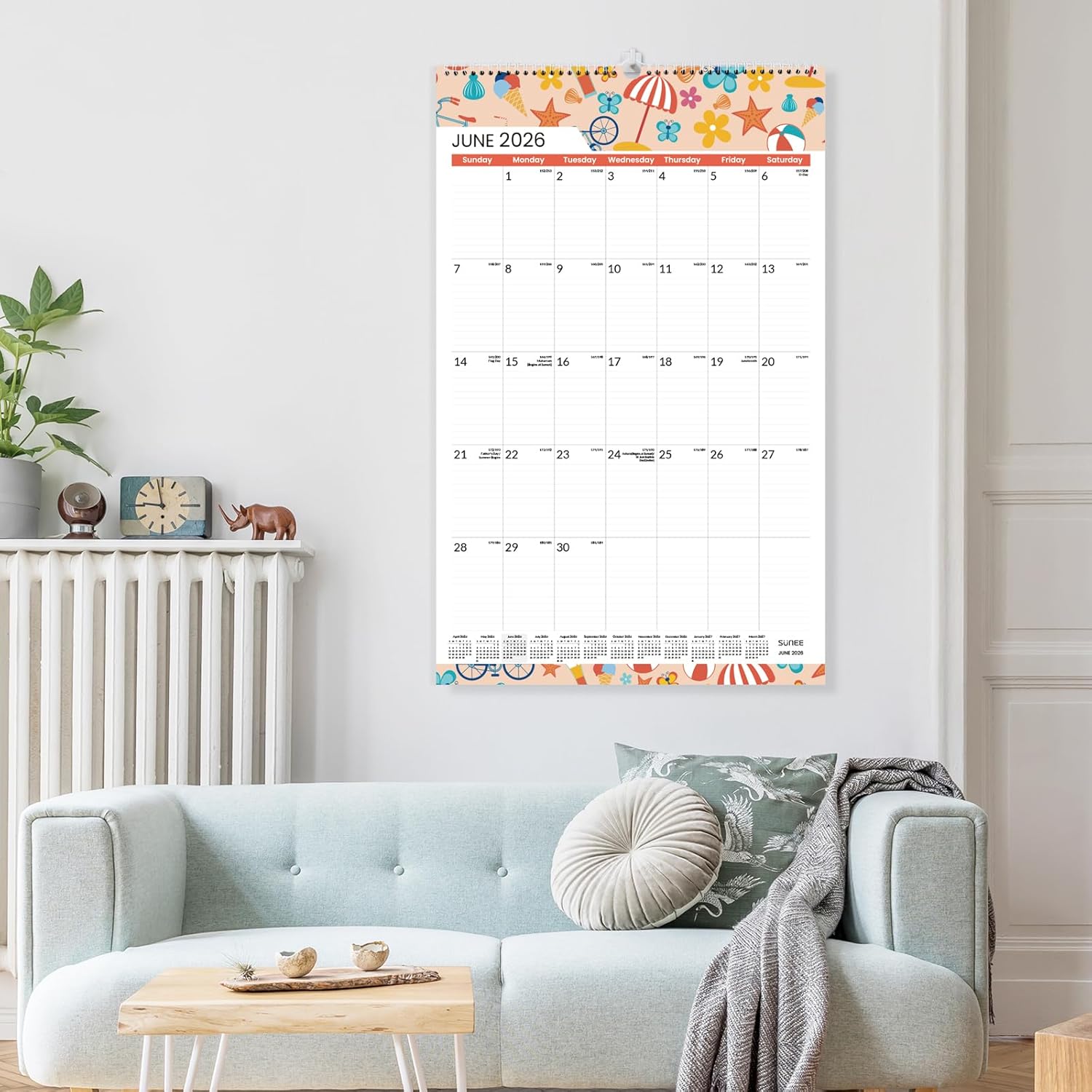 SUNEE 2026 Wall Calendar Extra Large 17"x27", 21 Month Calendar (Ends December 2027), Vertical Large Monthly Calendar 2026-2027 for Wall, Seasons Color