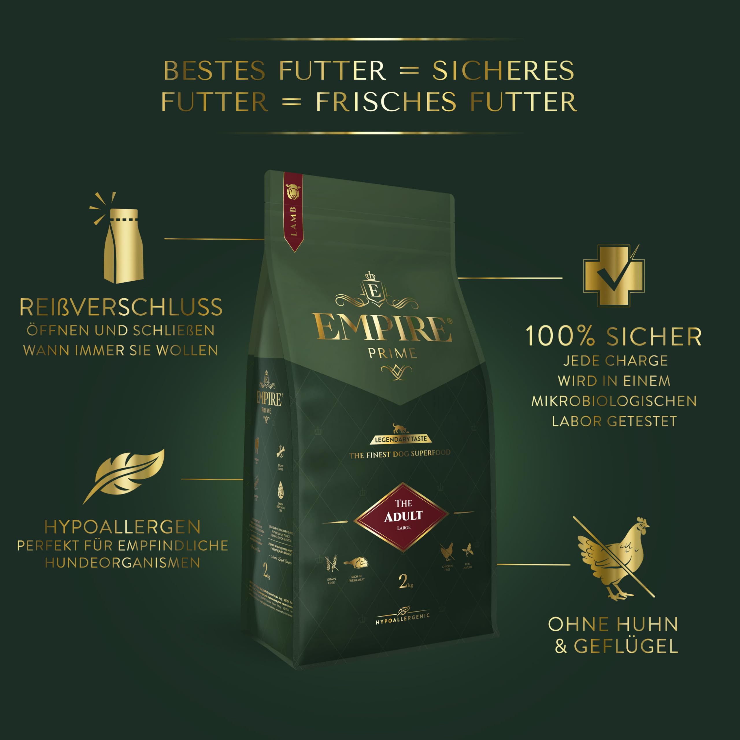 Empire Prime Monoprotein-HundeFutter 2kg für Welpen und Junghunde Kleiner und mittlerer Rassen - Hundefutter Trocken Getreidefrei Junior - frische Lamm hypoallergen ohne Huhn Glutenfrei Natürlich