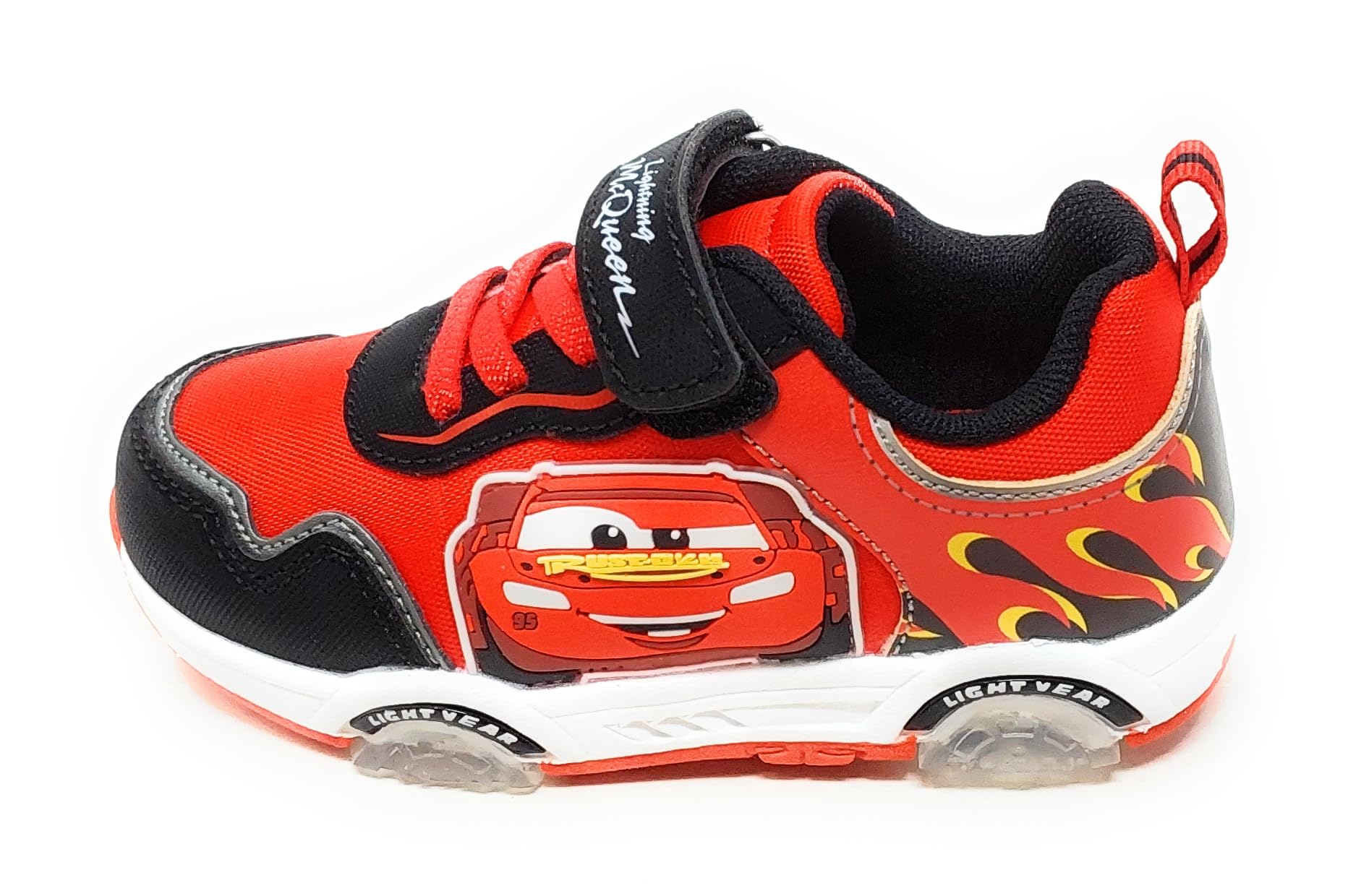 Scarpe Sport Cars D5010223T per Bambini,a Strappo,Nero e Rosso,Luci Integrate nell'intersuola e Lato Sneaker