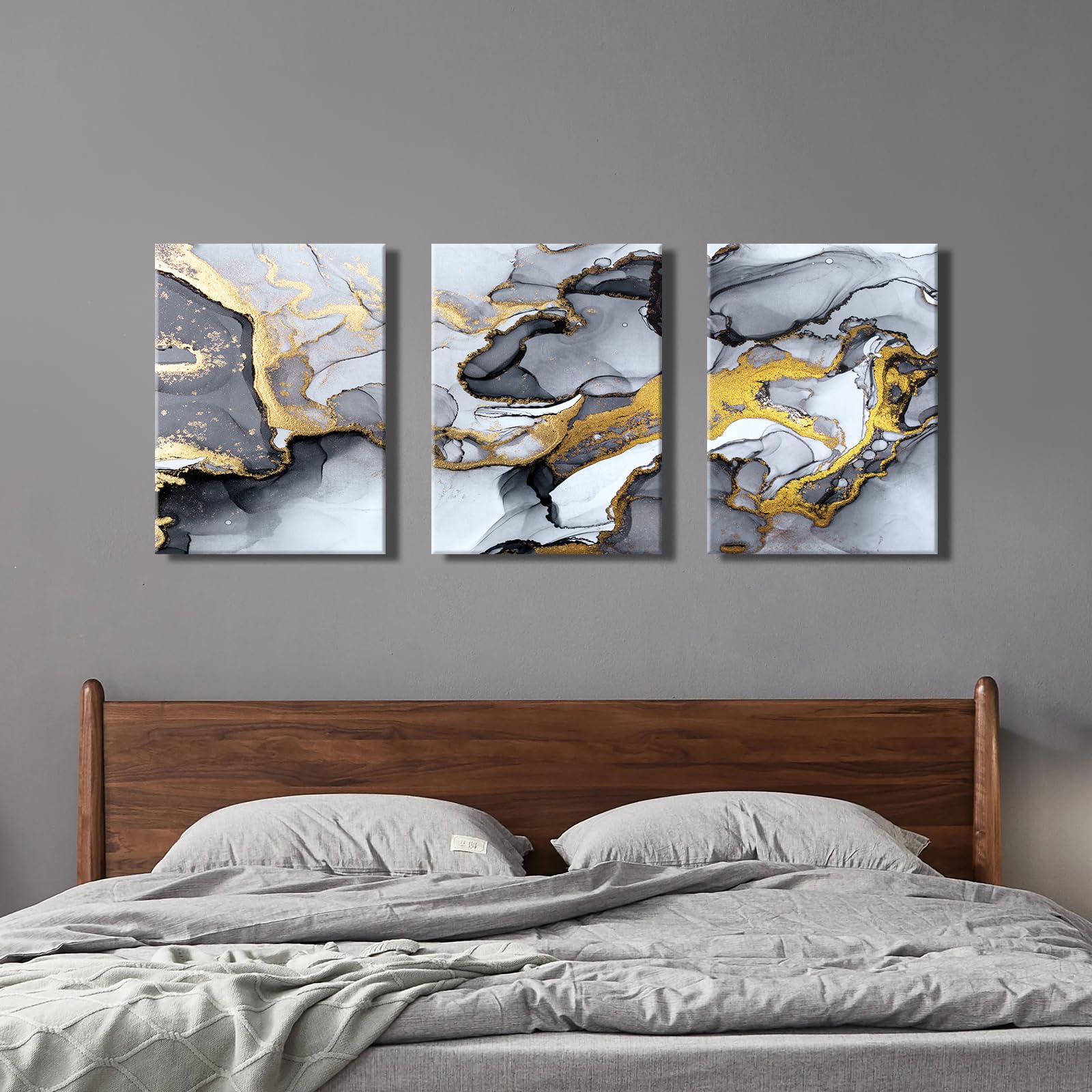 Arte Astratta Su Tela 4 Pezzi | Quadro Moderno Nero Blu Grigio | Decorazione Parete Soggiorno