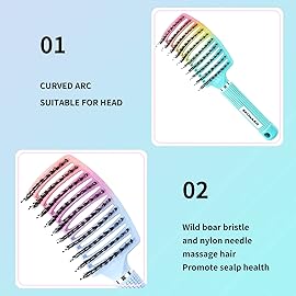 2 Pack Detangling Brush Getting Knots Out without Pain Adds Shine and Makes Hair Smooth,Detangler Boar Bristle Hair Brush for Adult & Kids Wet or Dry Hair(Green&Blue)