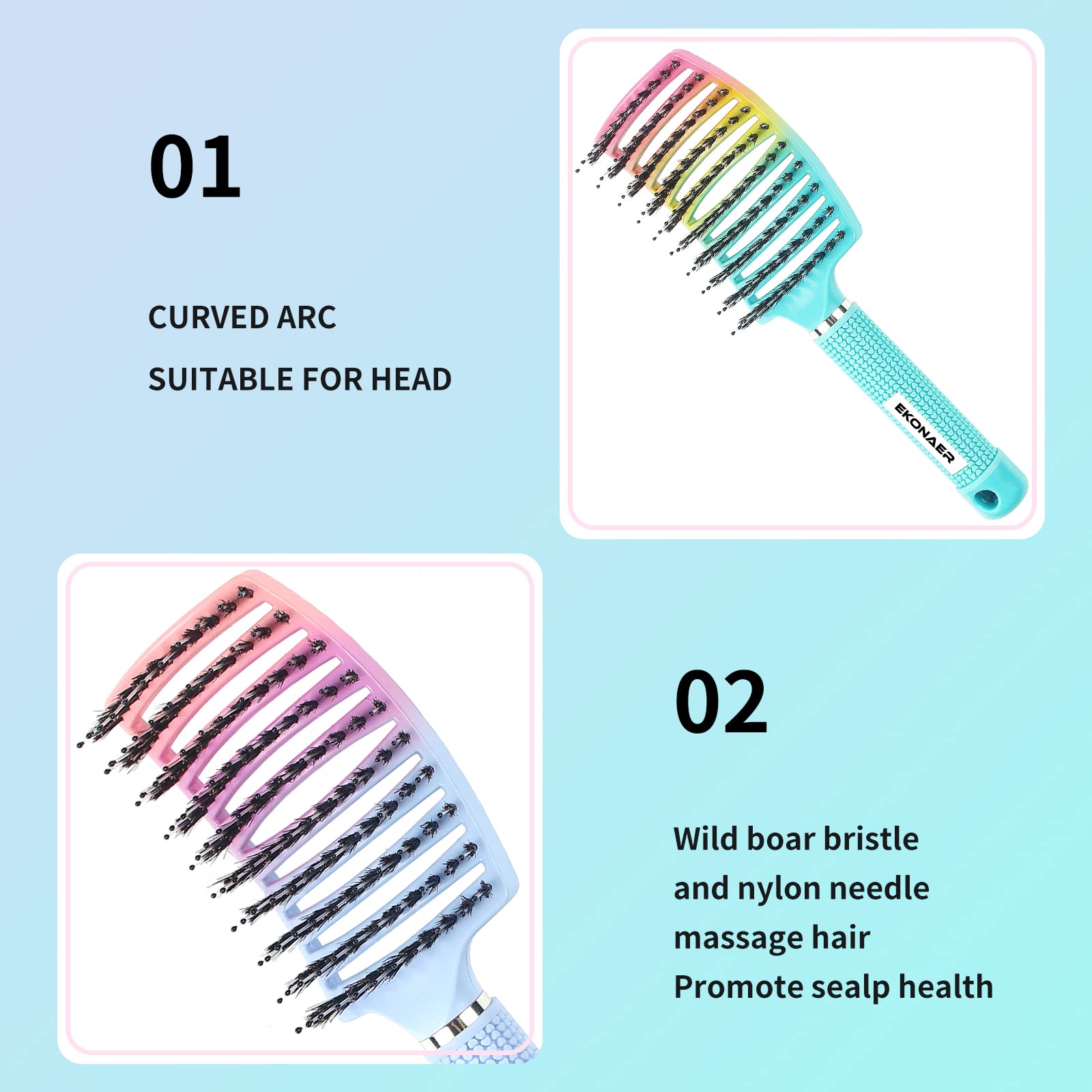 Paquete de 2 cepillos desenredantes para sacar nudos sin dolor, añade brillo y hace que el cabello sea suave, cepillo de cerdas de jabalí desenredante para adultos y niños, cabello húmedo o seco