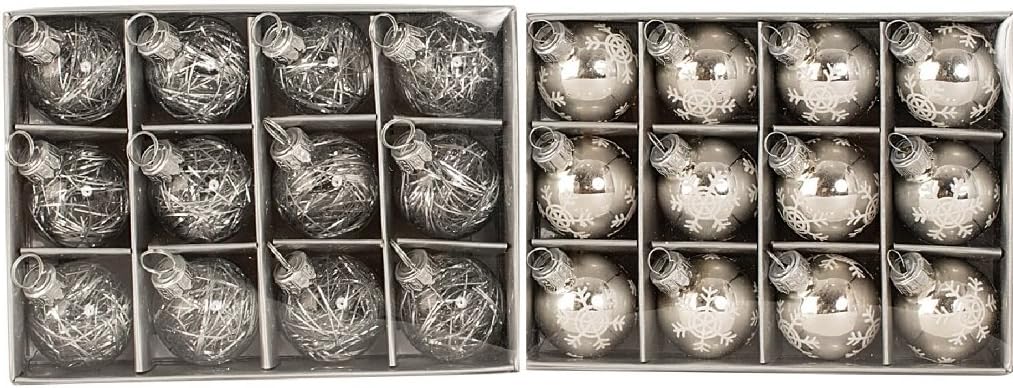 Geschenkestadl 24 Christmas Baubles Glass Shiny Silver Snowflake Tinsel Christmas Tree Decoration Diameter 3 cm Tree Decoration Pendant