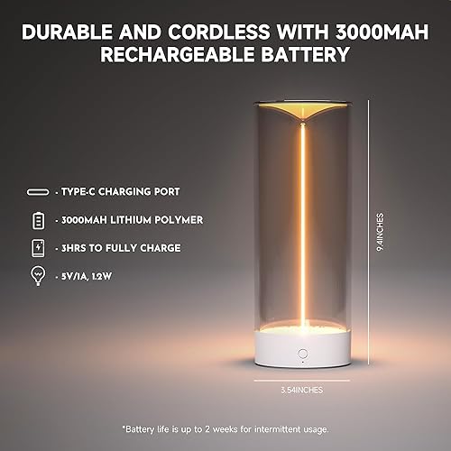 Miniatura 4 de AUGE LIGHT Lámpara de escritorio minimalista inalámbrica, lámparas de mesa LED recargables modernas, luces regulables con 3 niveles para juegos,