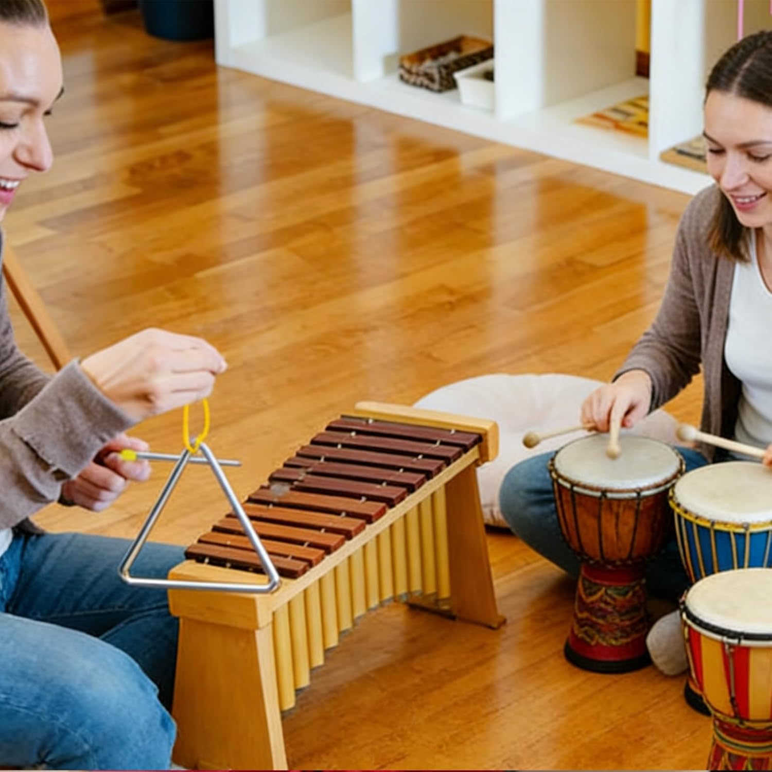 24 Pcs 6 Inch Steel Triangle Instrument with Striker Hand Percussion Triangle Instruments Rhythm Musical Percussion Instrument for Adults