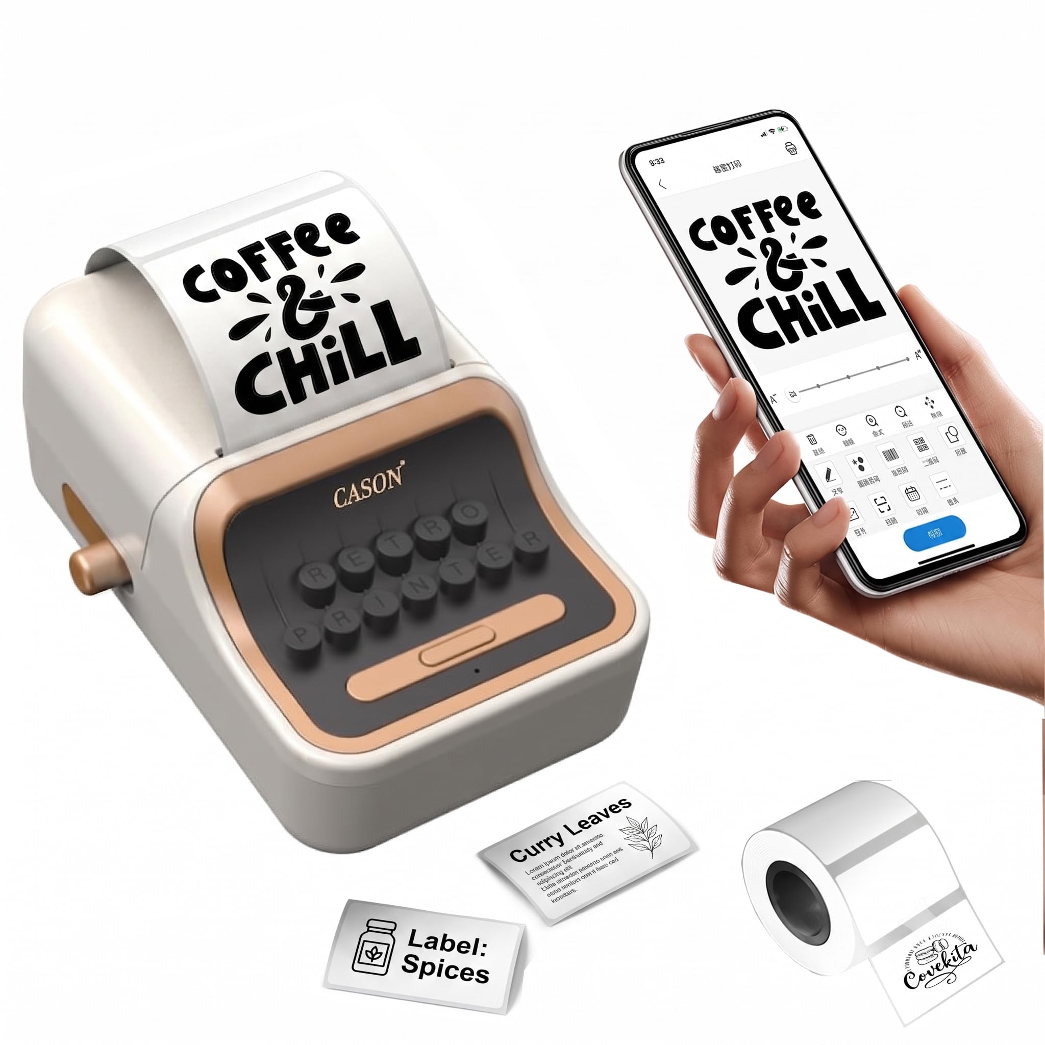 CASON Vintage Portable Thermal Label Maker with 1000mAh Battery,Multi Size Support & Stable Connectivity for Office Home Use-image-11