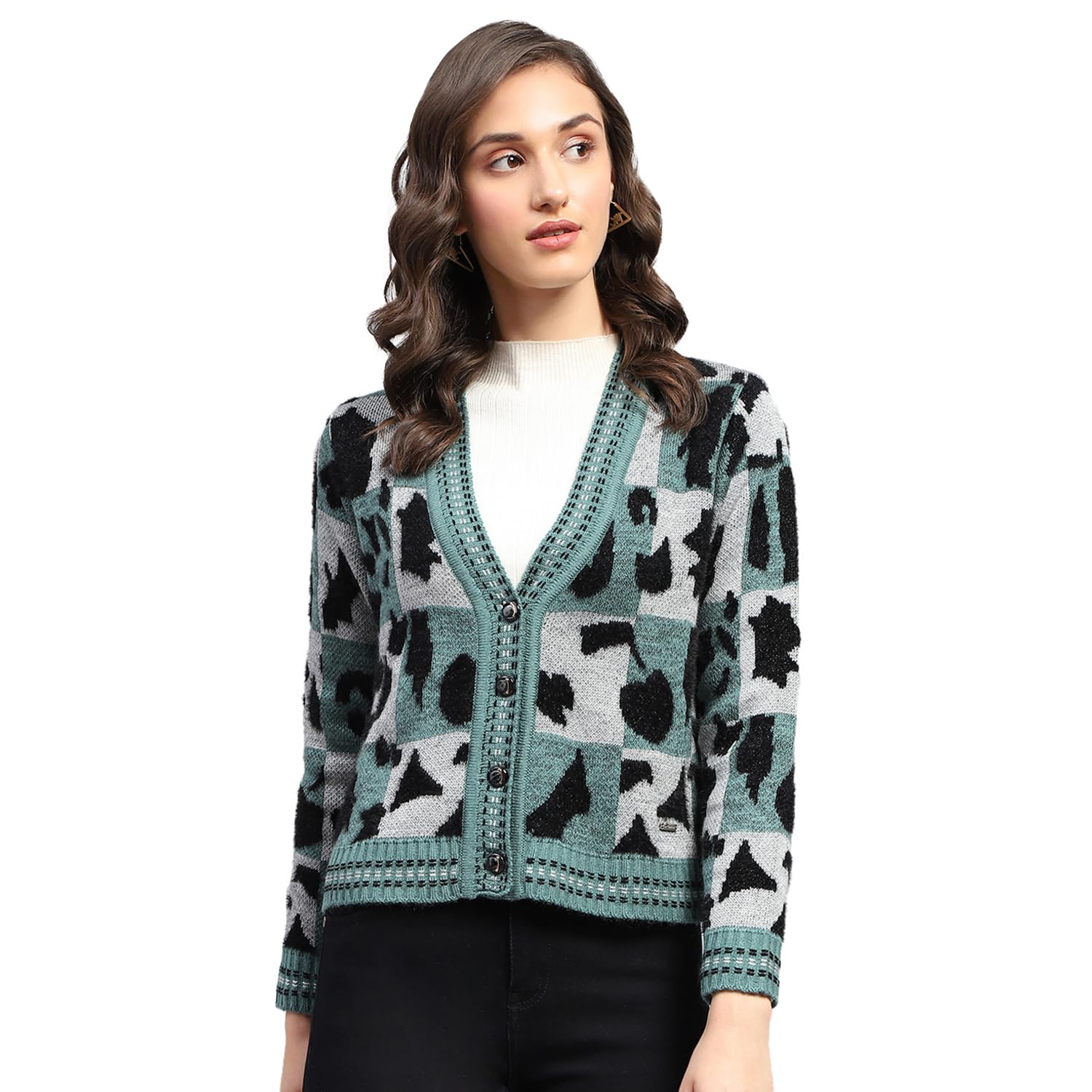 monte carlo Womens Self Design V Neck Full Sleeve Cardigan (1243748VN)-picture-23