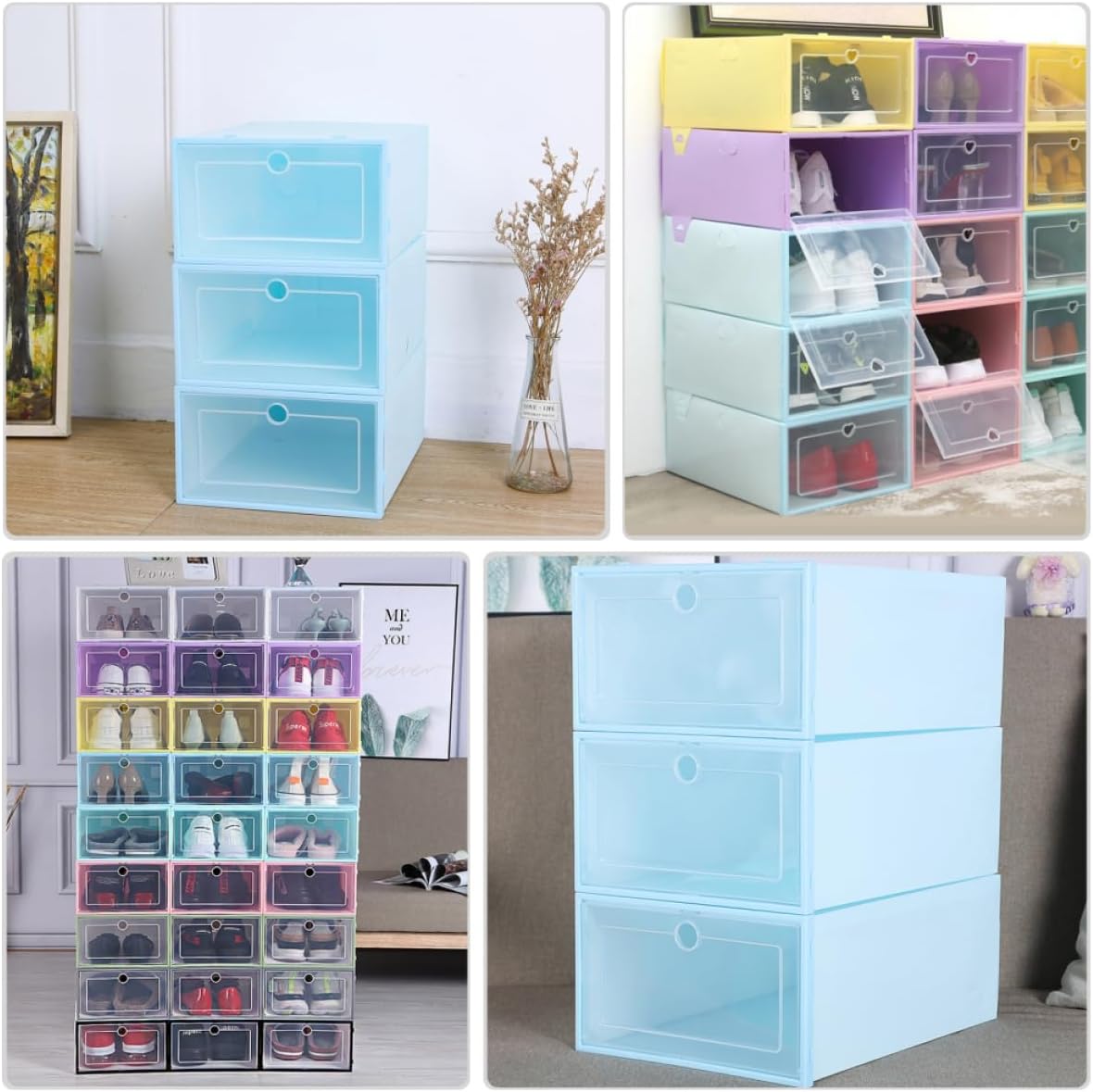 Alipis 6pcs Shoe Storage Boxes Stackable Shoe Containers Plastic Lids Cardboard Box Organizer Space Saving