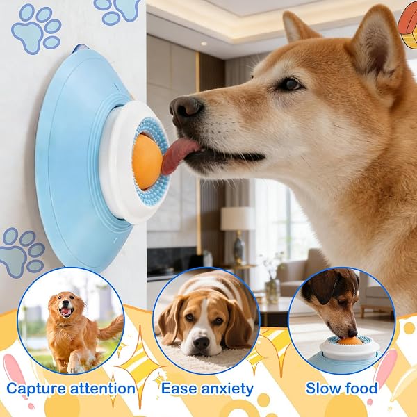 Lick Mate per Cani,Cane Slow Feeder Lick Bowl,Tappetino da Leccare per CaniLenta Mangiatoia per Alleviare l'Ansia,Giocattoli per Cane Tappetino (Blu) - 4