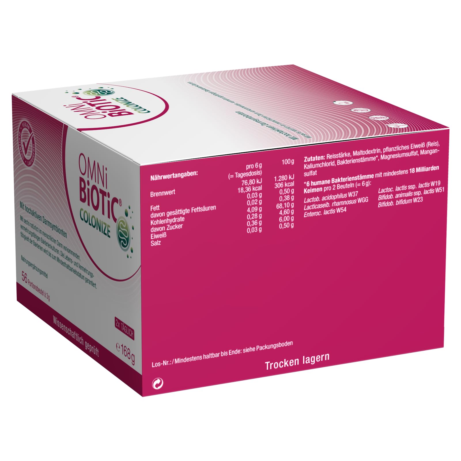 OMNi BiOTiC COLONIZE | 56 Portionen (168 g) | 6 Bakterienstämme | 18 Mrd. Keime pro Tagesdosis | Pulver | Vegan | Zur täglichen Anwendung | Mit Bakterien für die Darmflora