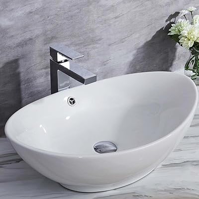 Durovin Bathrooms Ceramic Bathroom Basin - Countertop Sink Oval Vessel Sink - Smooth Bottom With Overflow Slot (630 X 420 X 155mm