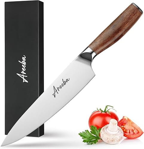 Cuchillo de chef, cuchillo de cocina afilado de 8 pulgadas con mango de madera de Ebana, acero inoxidable de alto carbono, cuchillos de chef de
