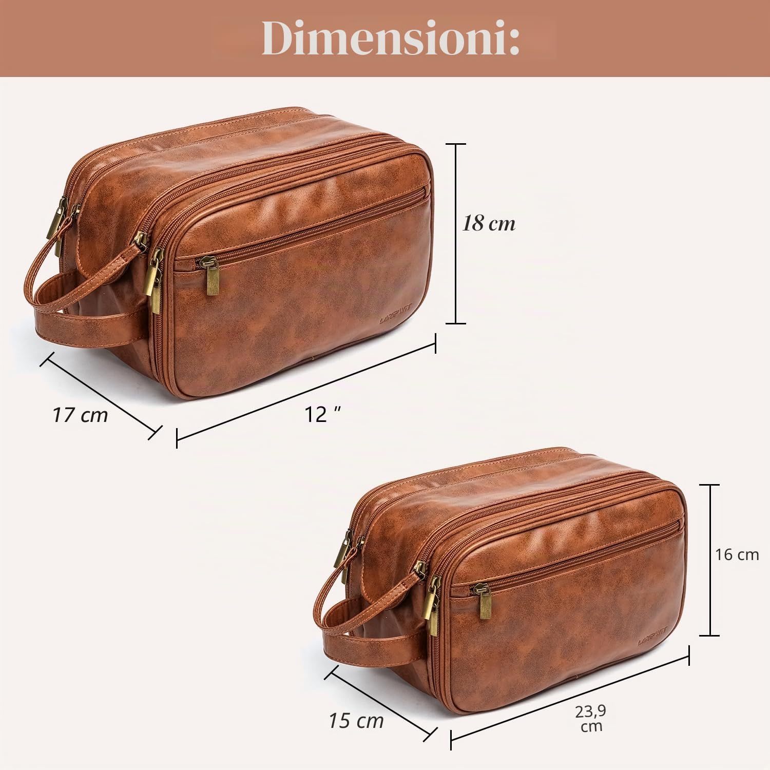 Laripwit Beauty Case Uomo da Viaggio Set da 2 Pezzi Impermeabile in PU Borsa da Toilette Trousse con Maniglia Laterale per Palestra e Lavoro Wash Bag Unisex