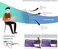 Vista 7 de KoKoBin Paquete de 3 elegantes lentes de lectura estilo Oprah con marco cuadrado para mujer, bloqueo de luz azul, cómodos lectores