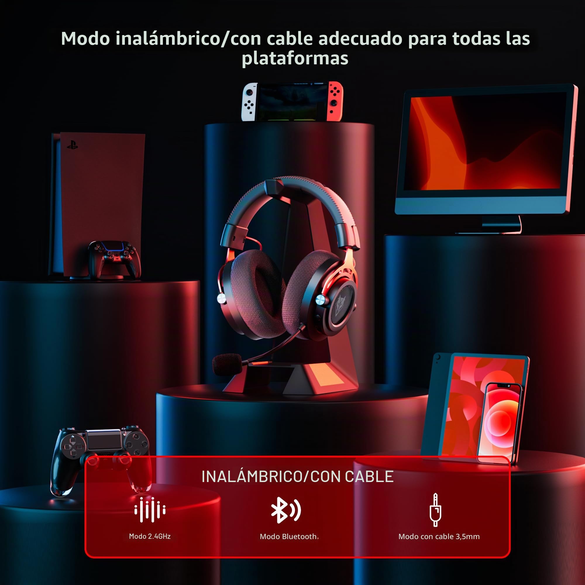 NUBWO Auriculares Inalámbricos para Gaming para PS5, PS4, PC - Auriculares Over-Ear con Micrófono con Cancelación de Ruido, Controladores de 50 mm y 100 Horas de Batería