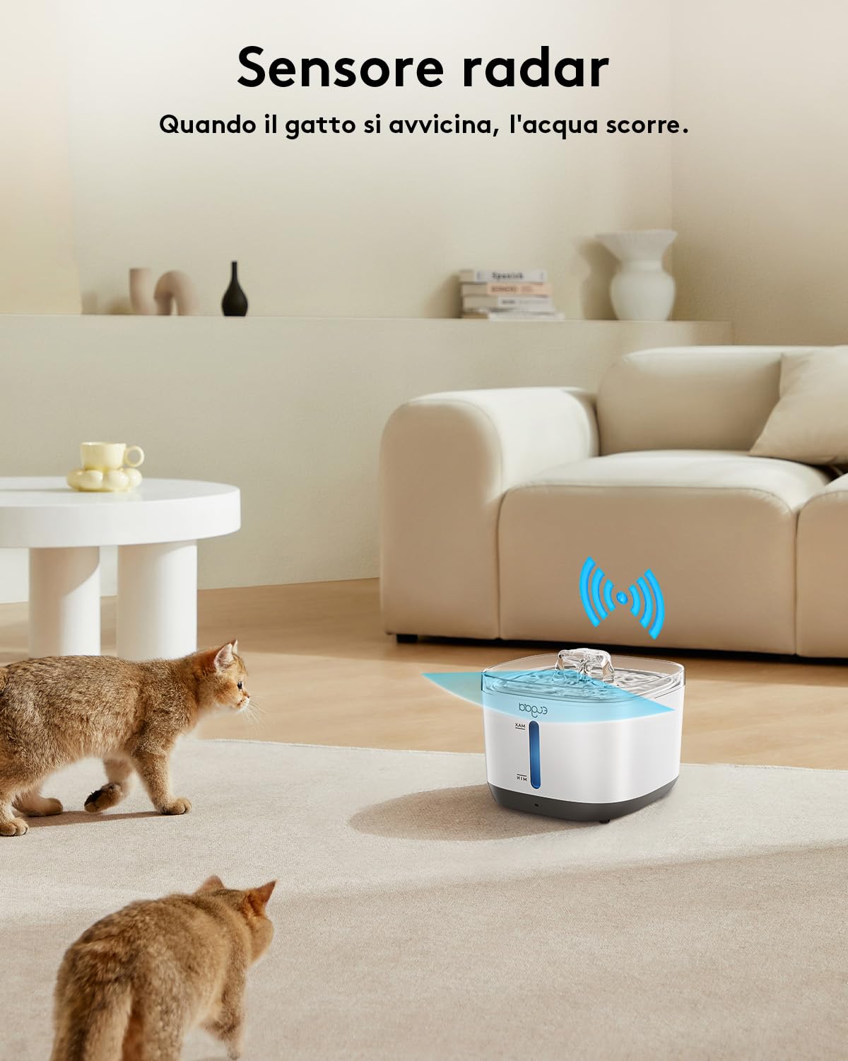 EUGAD Fontanella per Gatti Senza Fili, 2.5L Fontanella per Gatti Cani con Sensore, Distributore Acqua Gatti Acciaio Inox 304, 30dB Ultra Silenzioso,Filtraggio dei Peli Randagi,Batteria 5000 mAh