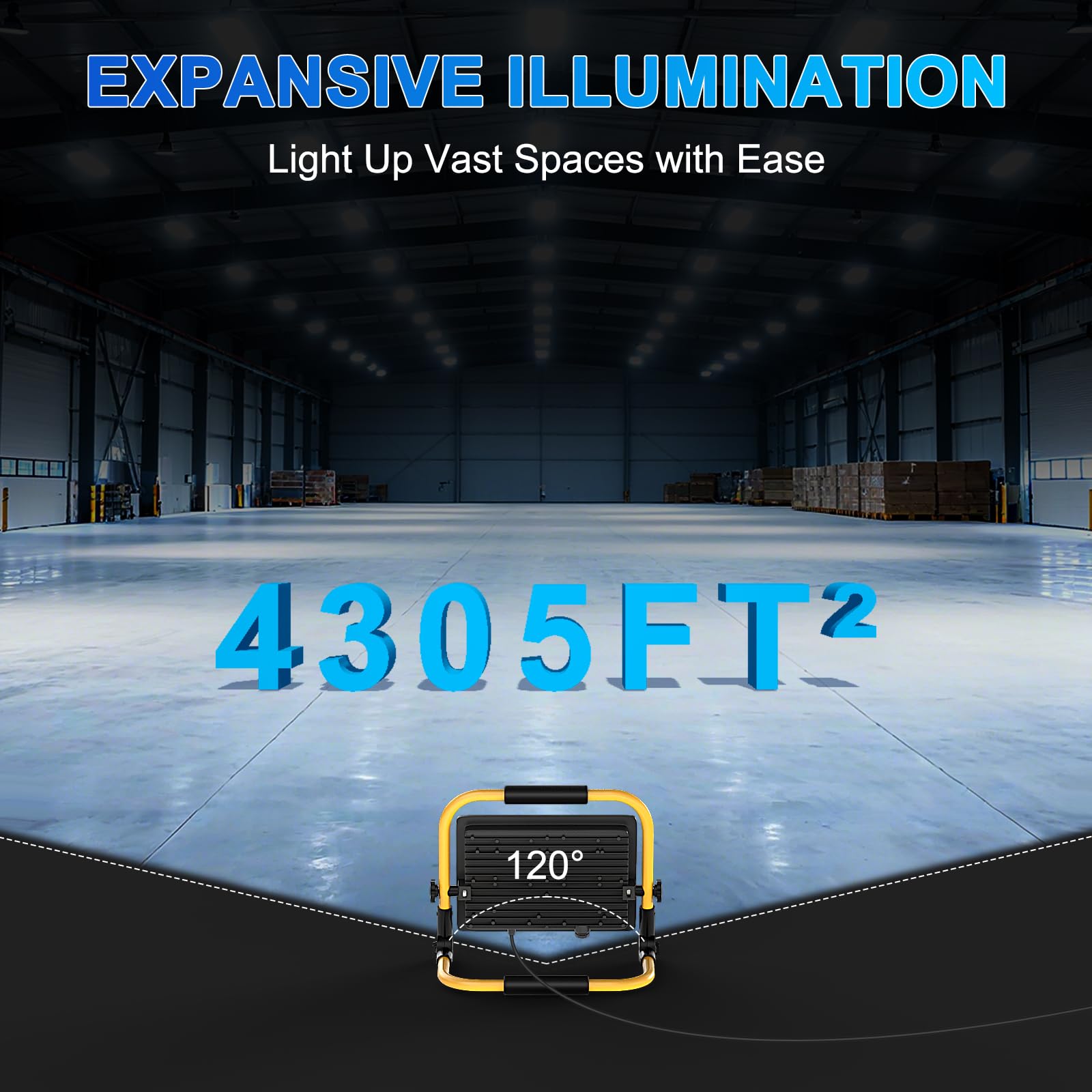 Faretto LED da Cantiere 200W, 20000lm Fari Led da Esterno con Spina, 6500K Lampada da Lavoro IP67 Impermeabile Cavo 2M, con Staffa Pieghevole, Faretto Lavoro per Edilizia,Officina, Garage