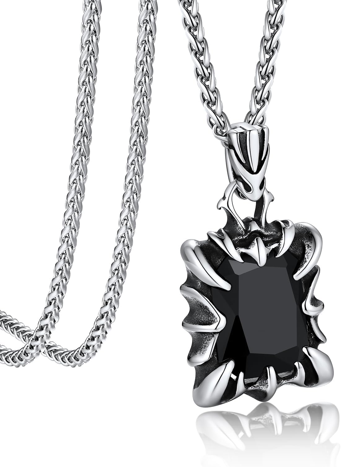 Stainless Steel Gothic Stone Pendant Necklace, Unisex Punk Jewelry