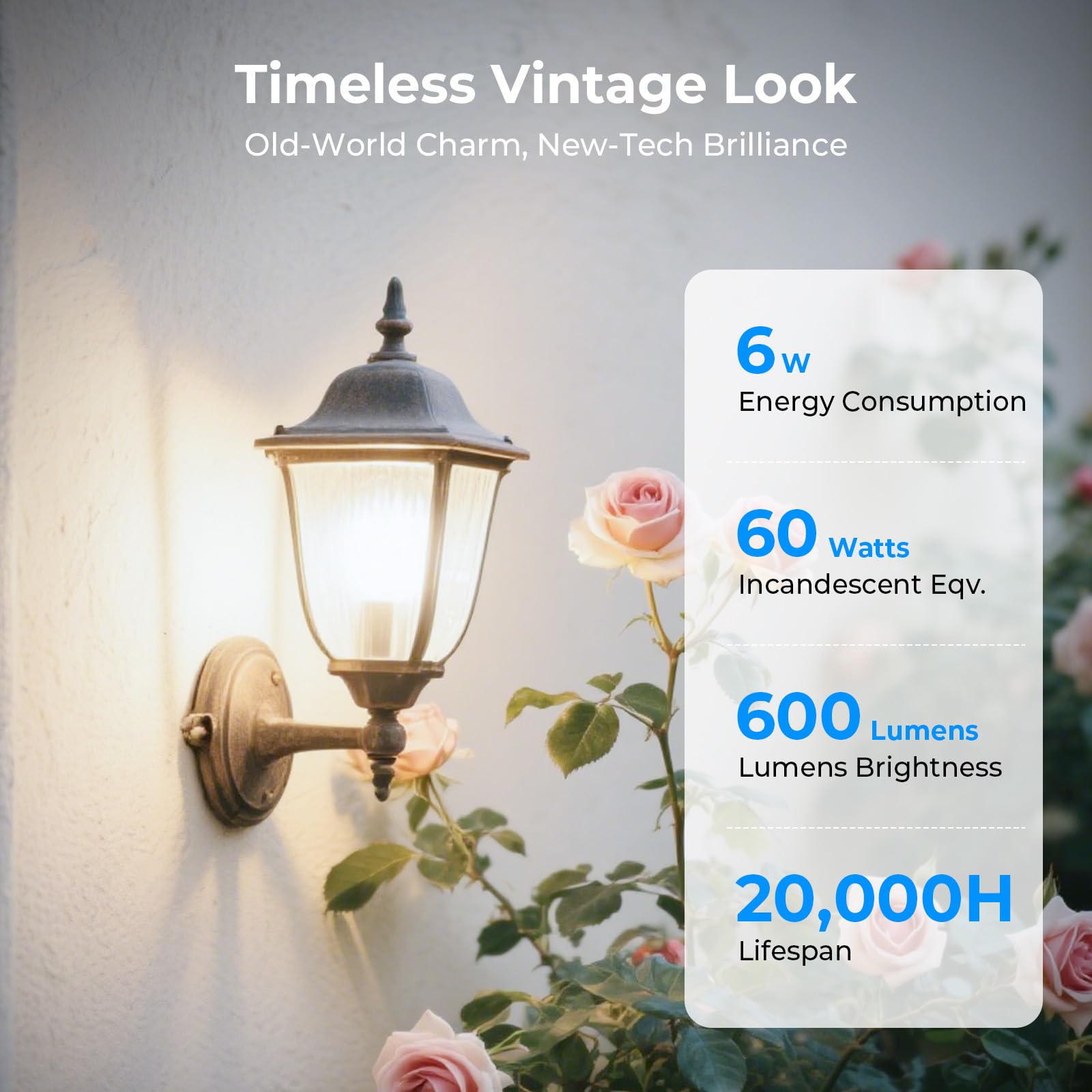 GvvooHome Bombillas Edison regulables, 4000 K, luz blanca diurna, 6 W, 60 W, equivalente a LED E26, bombillas vintage ST58, 600 lm, 90+ CRI, base E26, vidrio transparente, paquete de 6