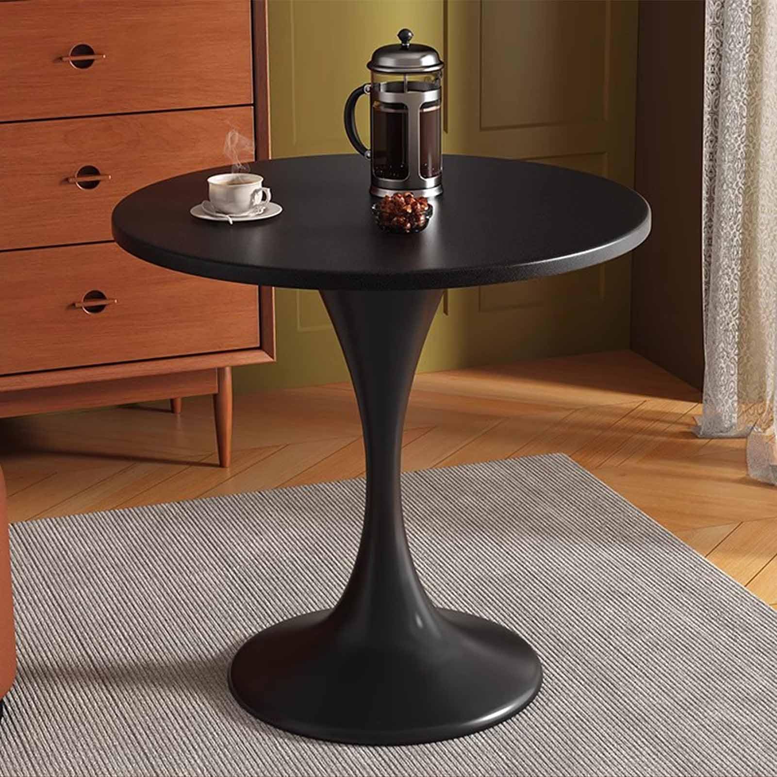 Tavolo da pranzo rotondo, piccolo, per 2-6 persone, piano nero, gambe in metallo robusto, design moderno salvaspazio, perfetto per sala da pranzo, cucina, caffetteria, bar