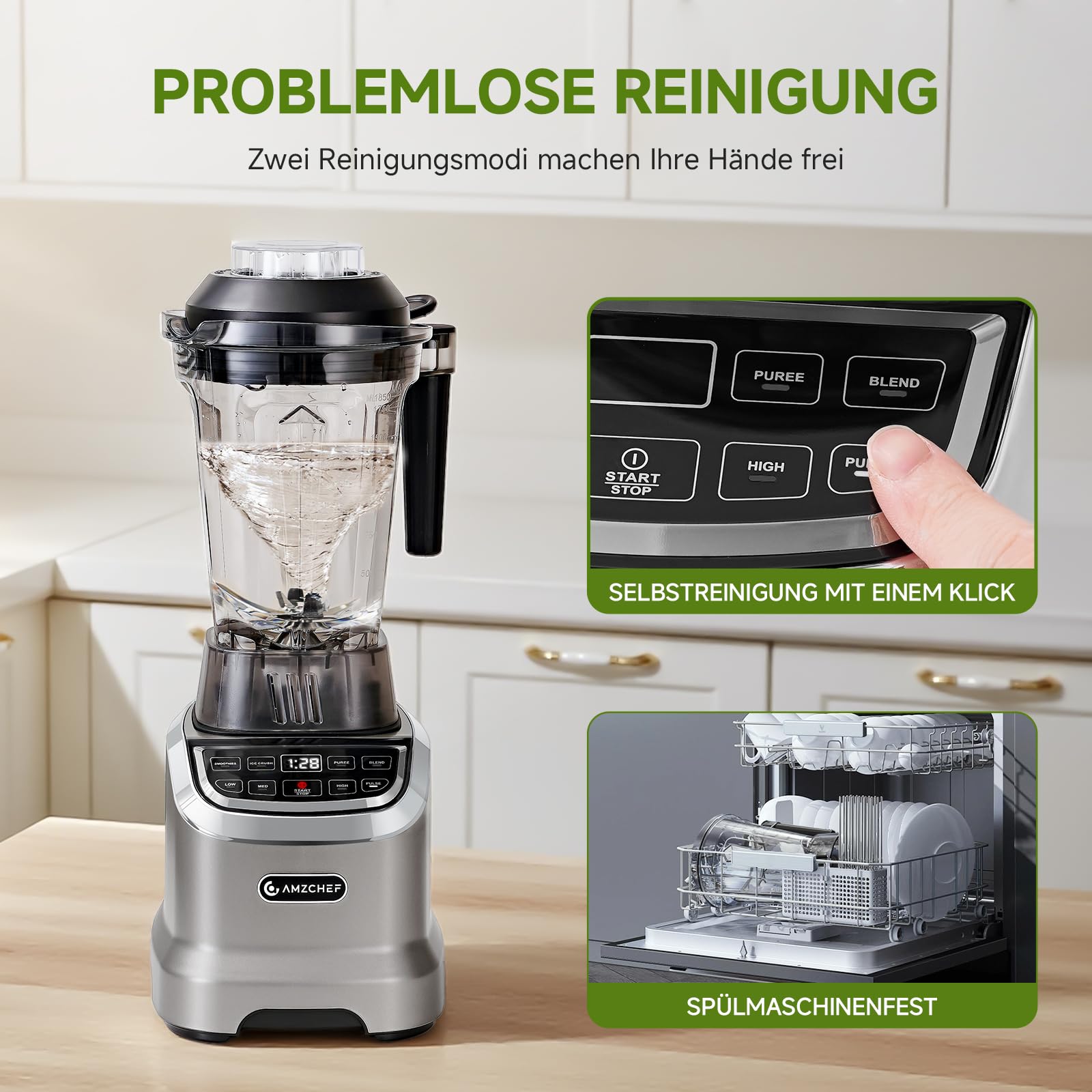AMZCHEF 2-IN-1 Standmixer mit Zwei Mischbehälter - Blender mixer Hochleistungsmixer 1800 Watt - 1,85 Liter&600ML mixer Smoothie Maker mit 6 Klingen - Tragbarer 600ml Bullet Mixer mit Deckel - Grau