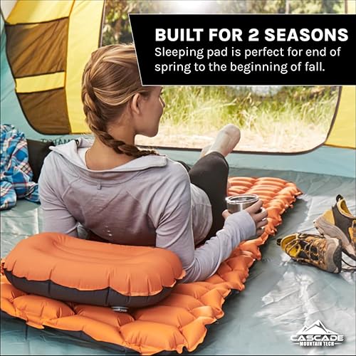 Miniatura 6 de Mountain Tech - Colchoneta para dormir con almohada inflable, diseño de panal de abeja, color naranja