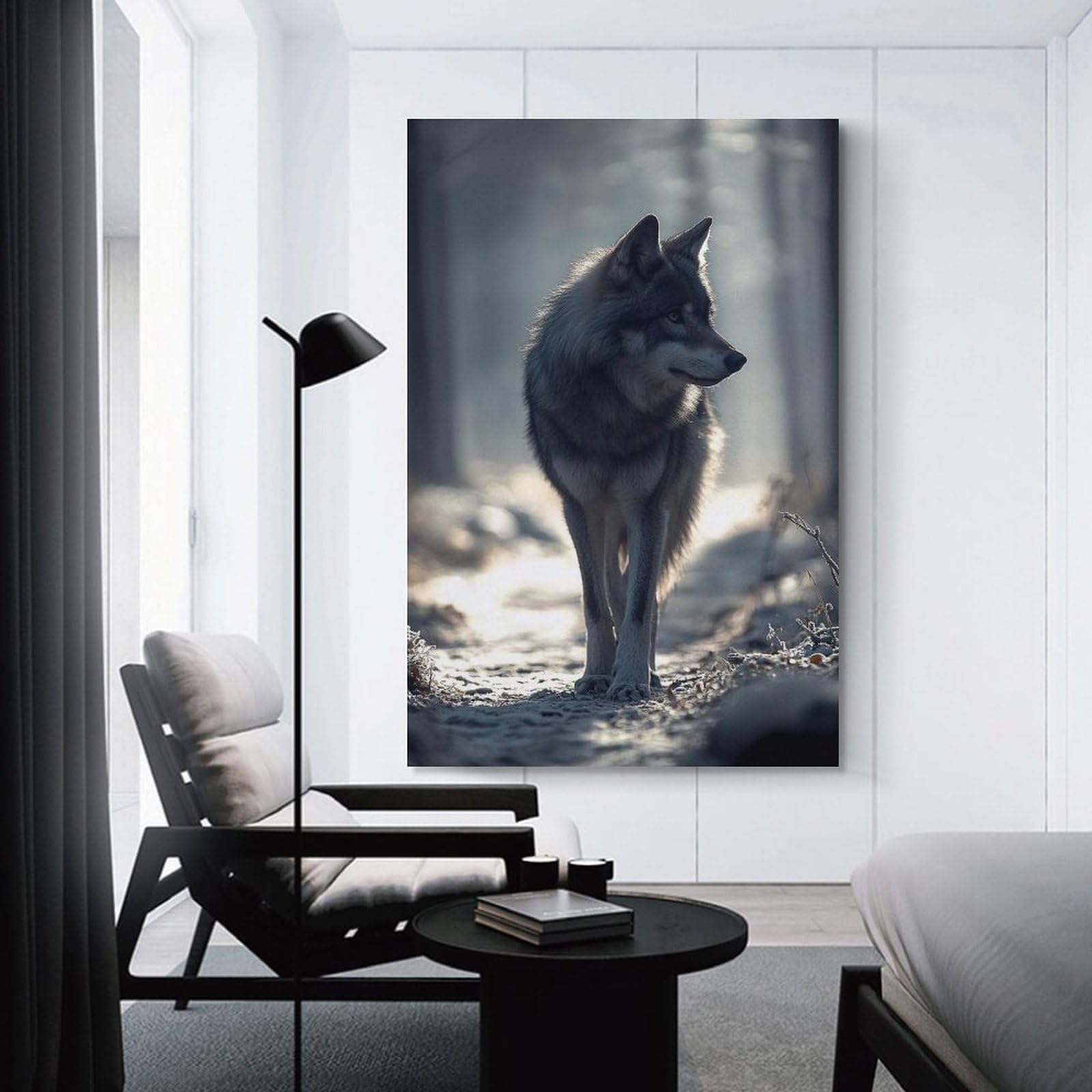 Junmoney Wolf in Winter Forest Room Decor Wall Art, 12x18inch(30x45cm), for Office, Study Or Home Workspace, A Smart Decor Choice for Study Walls