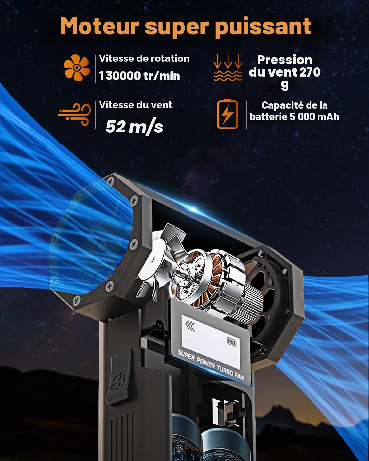 Yizhet Souffleur Air Comprimé avec Lumière LED et écran LED 130000RPM 4 Vitesses de Mini Souffleur Sans Fil Puissant et Portable pour PC,Clavier,Voiture,Extérieur,Maison