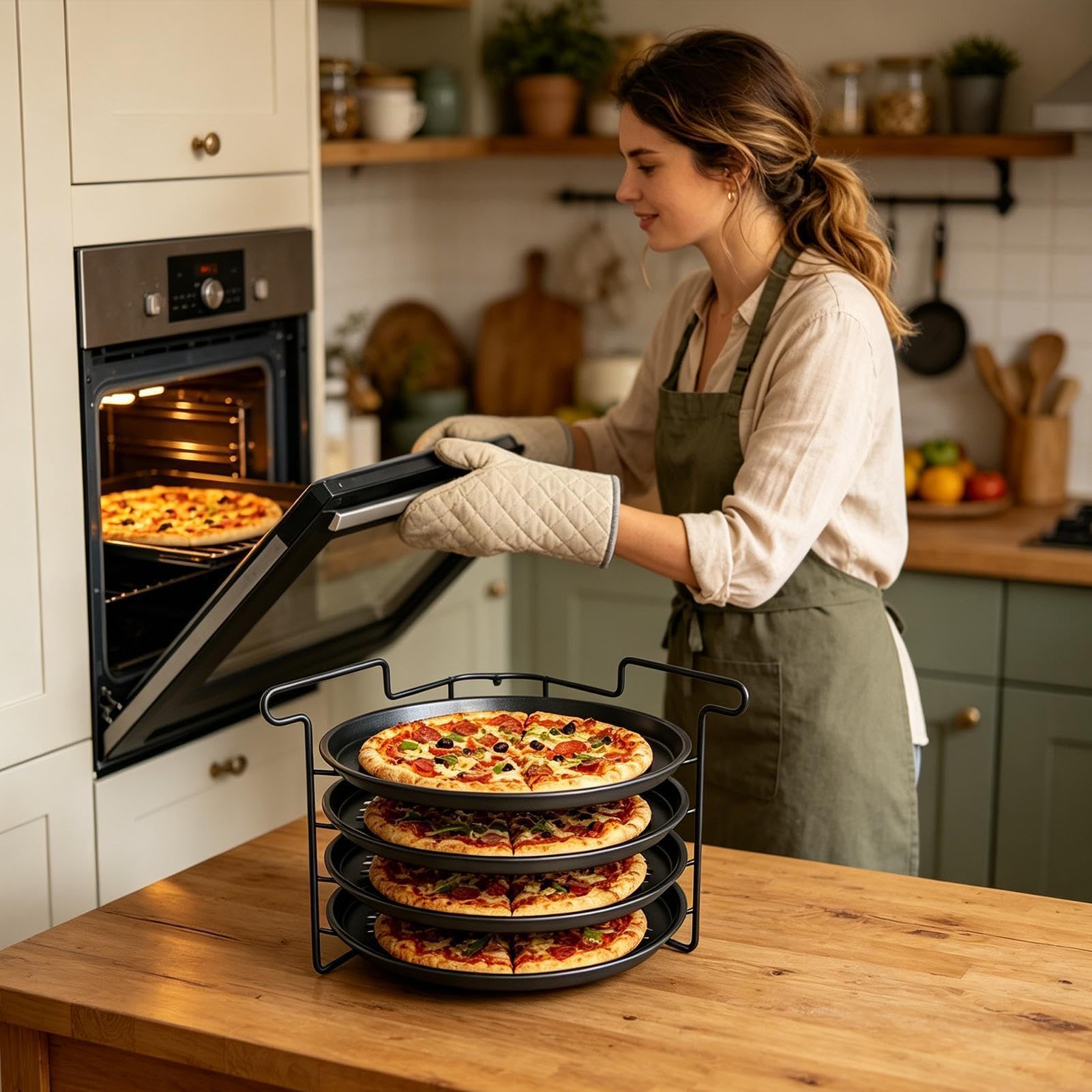 Pizza Rack Gestell 4-Etagen Zusammenklappbarer Schwerlast-Ständer | Pizza-Backblech-Gestell für Zuhause, Küche, Restaurant, Party, Brot und Gebäck, Profis, Bäcker und Anfänger